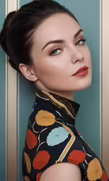 a woman with a tie that has leaves on it
