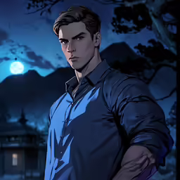 an animated image of a young man in blue shirt