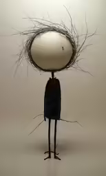 a sculpture with hair and a face in it
