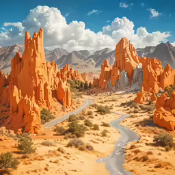 an empty road running through the desert