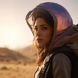 the girl in a hoodie stares straight into the camera