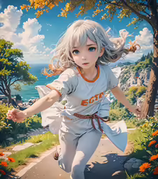 a girl running with her arms out as if she is a child