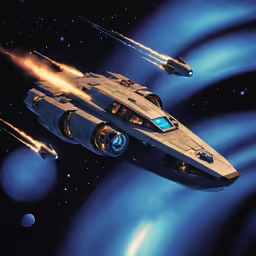 an illustrated illustration of a spaceship in space