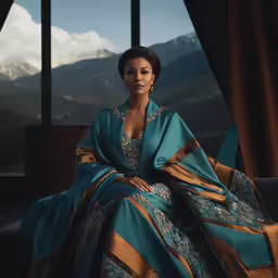 woman in traditional dress sitting in an elegant chair