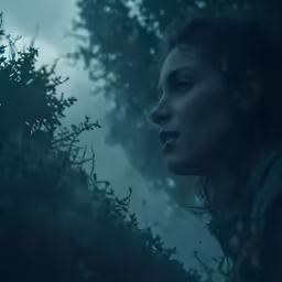 a person standing outside in the fog and mist