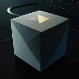 an cube shape object with gold, green and black colors