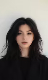 a young woman standing in front of a wall