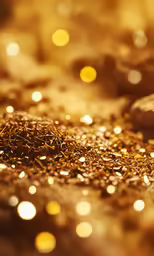 golden glitter on the ground near rocks and a rock