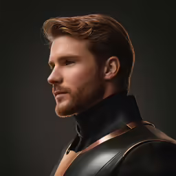 a man with his hair pulled back wearing a helmet