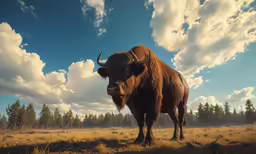 there is a large bison that is standing in the grass