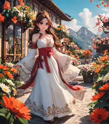 an art - deco artwork of a beautiful woman in a white dress