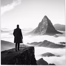 a man on top of a mountain, looking into the distance