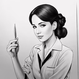a cartoonized pencil drawing of an woman holding a pair of scissors
