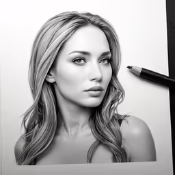 a woman is drawn with a pencil and pen