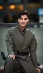 a man is sitting on a bench and looking at the camera