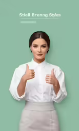 a young woman holding up her thumbs up