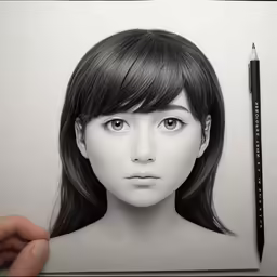 a drawing of a head on a white table