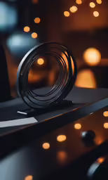 a circular object is sitting on top of some black table