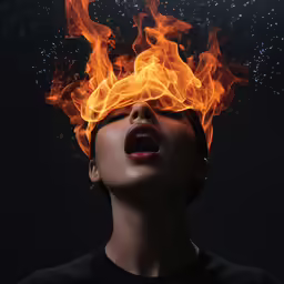 the woman has been covered in fire as she poses for a photograph