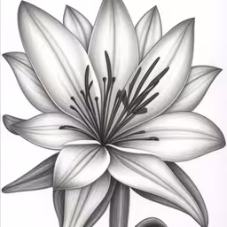 a drawing of a flower is shown in this image,a drawing of a large lily flower with multiple leaves