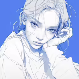 a picture of a girl with her head resting on her hands