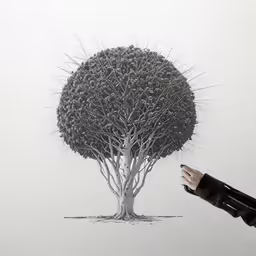 a person is touching their hand while touching the tree