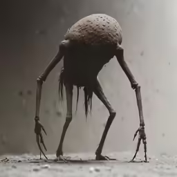 a creepy creature is on the ground in the rain