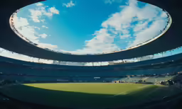 the inside of a stadium with a field in front of it