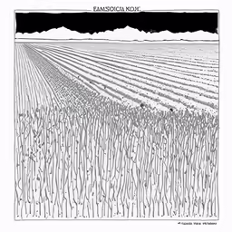 an illustration showing a field and rows of crops