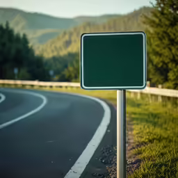 an empty green street sign sitting on the side of a road