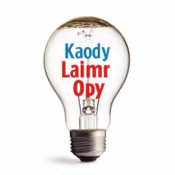 a light bulb with the words kaody laimlr oppy inside it