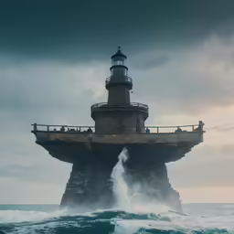 an old lighthouse in the middle of a big body of water