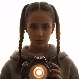 girl wearing earring holding camera in front of her face