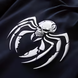 a white scorpion emblem on a black cloth