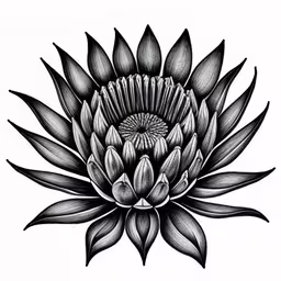 a flower that looks like a flower with leaves,black and white drawing of an abstract flower