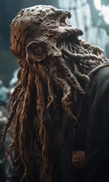 the dread locks and face of the male monster