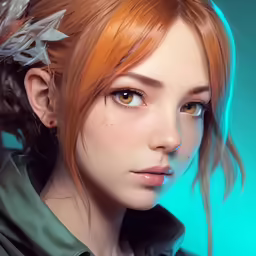 a girl with long hair with leaves on her head