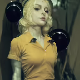 a woman with a bunch of balloons all over her head