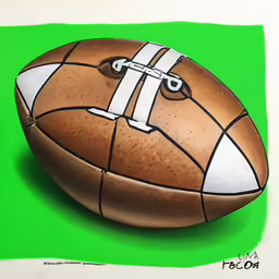 a drawing of a football on a green background