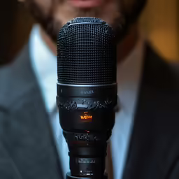 a man that is holding up a microphone