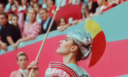 the woman is holding a staff in her hand