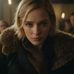 a woman wearing a black coat in the room