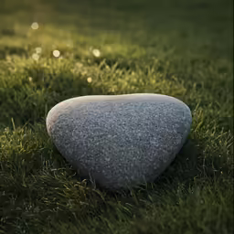 a rock in grass with dew drops coming out