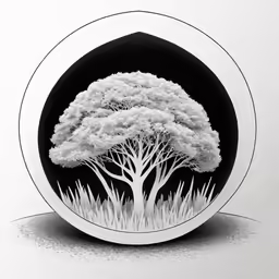 a drawing of a tree on an oval white background