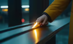 the person is holding a flashlight in their hand