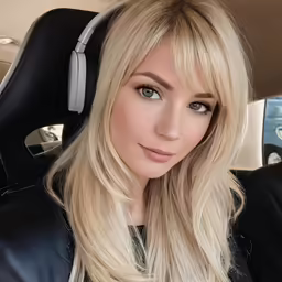 a blonde woman in headphones is smiling