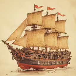 a painting of an old sailing ship on the water