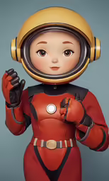 the action figure is wearing an orange and red suit
