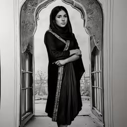 woman in black hijab standing in a doorway