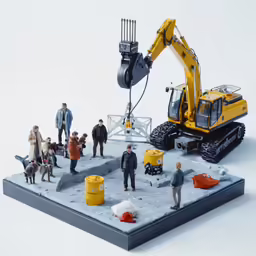 several people gathered around construction equipment